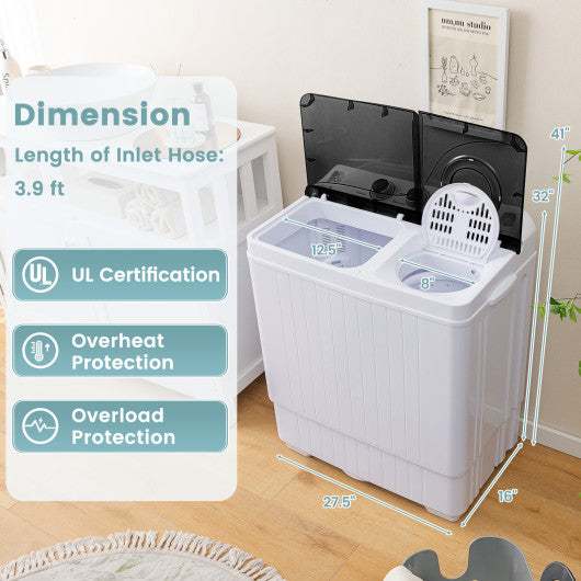 26 lbs Semi-Automatic Twin Tub Washing Machine with Drain Pump-Black