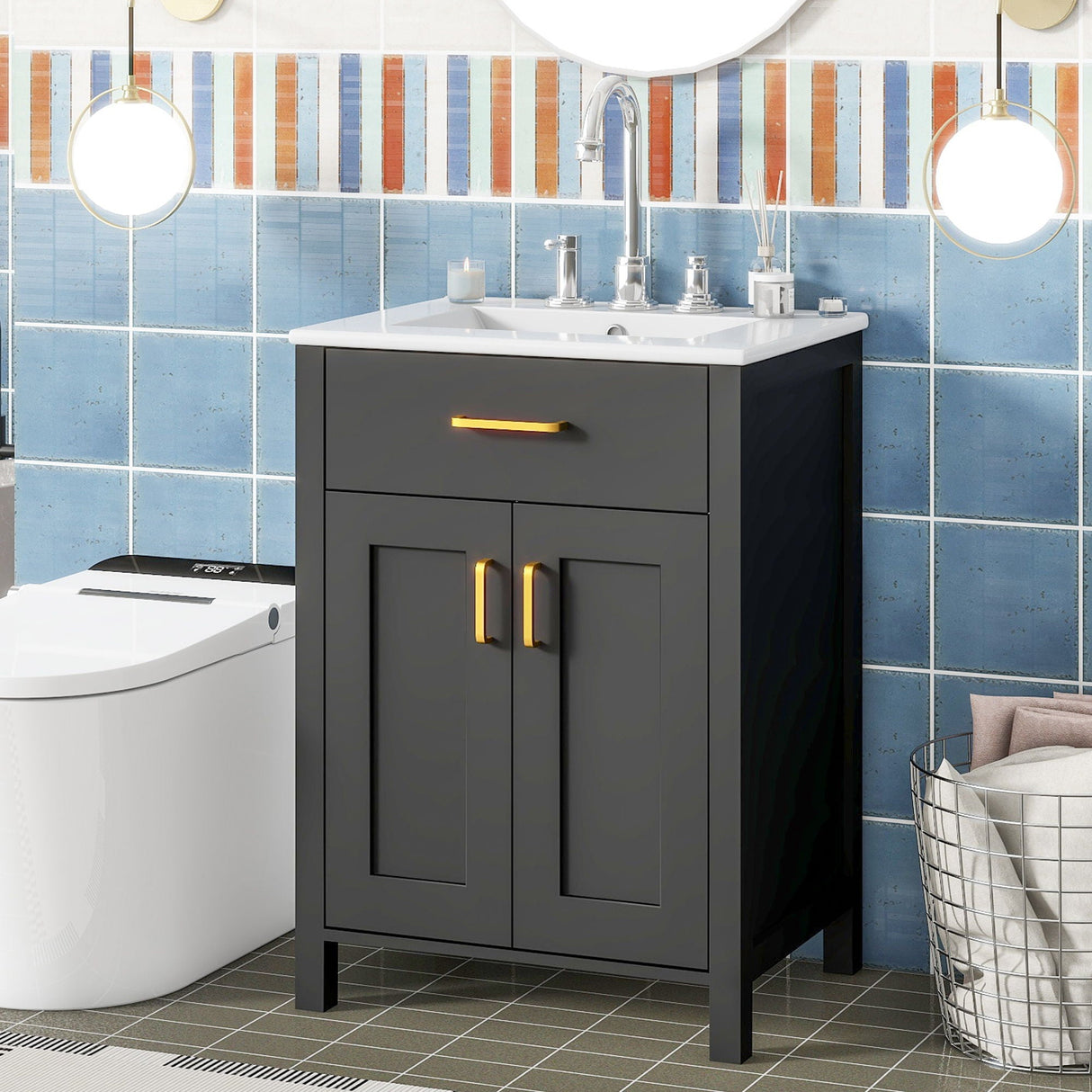 Bathroom Vanity Combo With Ceramic Sink, Luxurious Space-Saving Vanity, 2 Soft Close Doors by Couch.com