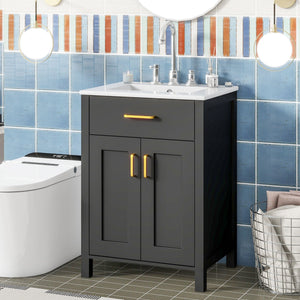 Bathroom Vanity Combo With Ceramic Sink, Luxurious Space-Saving Vanity, 2 Soft Close Doors by Couch.com