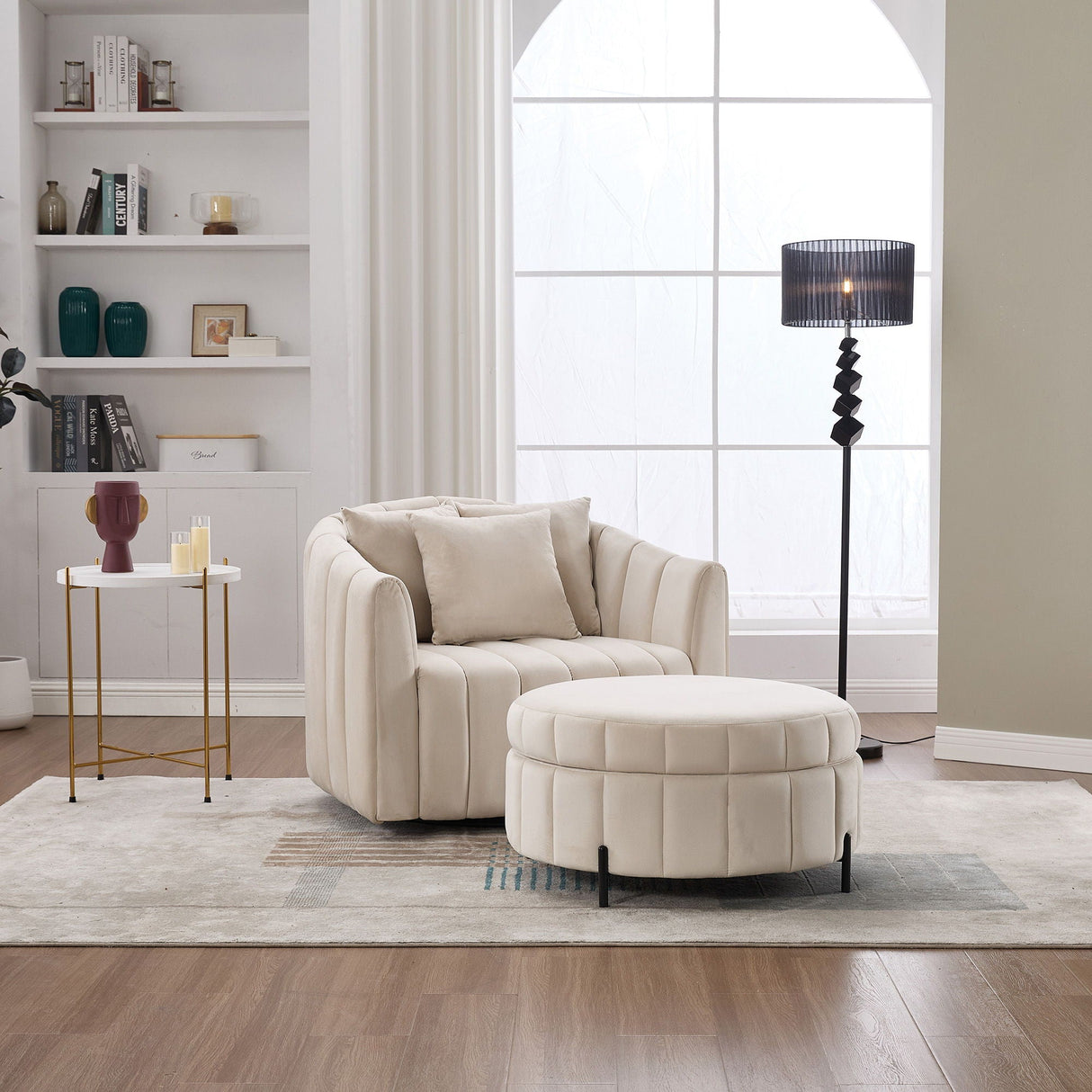 Oversized Velvet Swivel Barrel Accent Chair And Ottoman Set With Storage by Couch.com