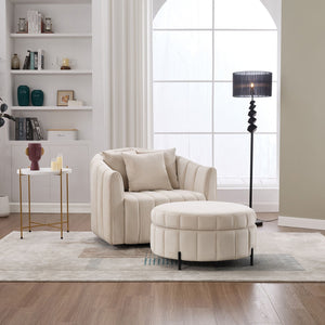 Oversized Velvet Swivel Barrel Accent Chair And Ottoman Set With Storage by Couch.com