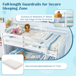 Twin Over Full Bunk Bed Low Floor Bunk Bed Frame-White