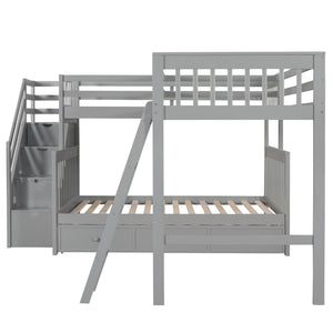 Solid L Shaped Bunk Bed With 3 Drawers, Ladder And Staircase by Couch.com