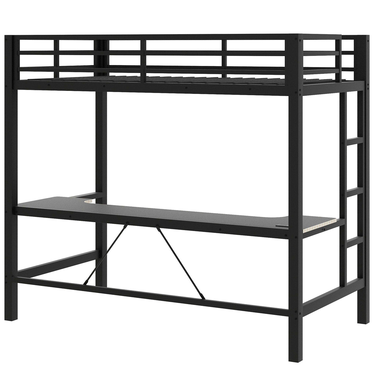 Twin Size Gaming Metal Loft Bed Frame With LED Light And Desk - Black by Couch.com