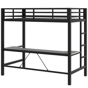 Twin Size Gaming Metal Loft Bed Frame With LED Light And Desk - Black by Couch.com