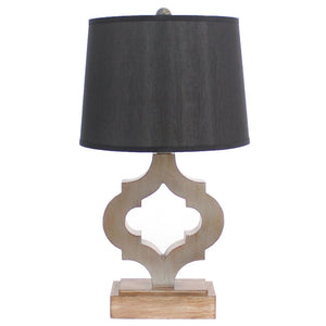 25" Distressed Brown Wood Novelty Bedside Lamp With Black Drum Shade