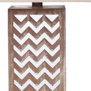 28" Distressed Natural And Silver Metal Bedside Lamp With Beige Cone Shade