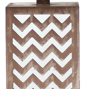28" Distressed Natural And Silver Metal Bedside Lamp With Beige Cone Shade