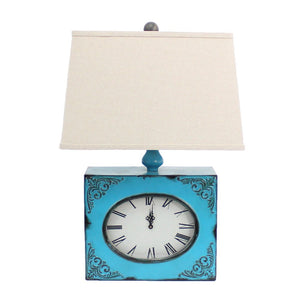 22" Distressed Red Metal Bedside Lamp With Beige Shade