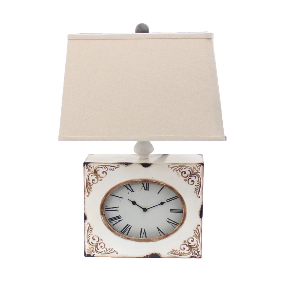 22" Distressed Red Metal Bedside Lamp With Beige Shade