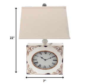 22" Distressed Red Metal Bedside Lamp With Beige Shade