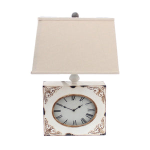 22" Distressed Red Metal Bedside Lamp With Beige Shade