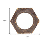 24" Bronze Hexagon Distressed Wood Framed Accent Mirror