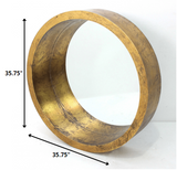36" Gold Round Solid Wood Framed Accent Mirror
