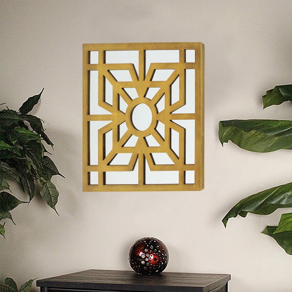 24" X 24" Blue Geometric Mirror Square Hanging Wall Decor
