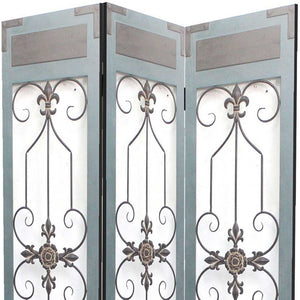 72" Blue Metal Folding Three Panel Screen Room Divider