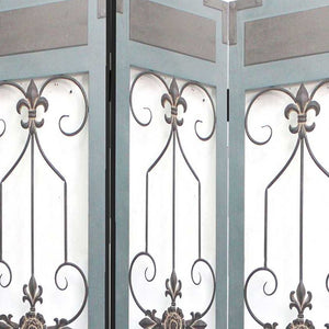 72" Blue Metal Folding Three Panel Screen Room Divider