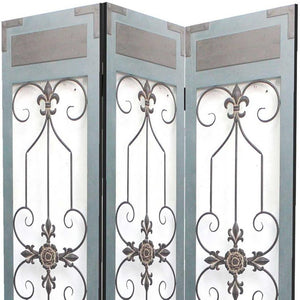 72" Blue Metal Folding Three Panel Screen Room Divider