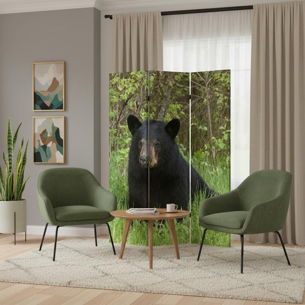 72" Blue And Green Canvas Folding Three Panel Screen Room Divider