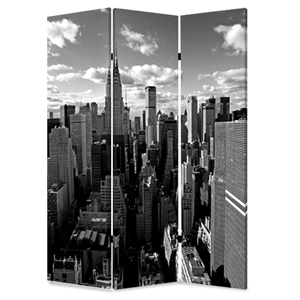 72" Gray Canvas Folding Three Panel Screen Room Divider