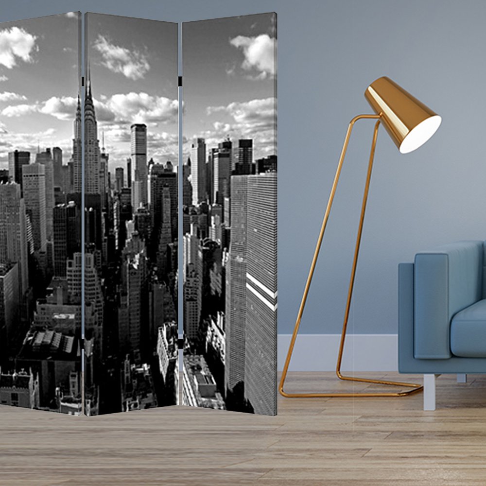 72" Gray Canvas Folding Three Panel Screen Room Divider