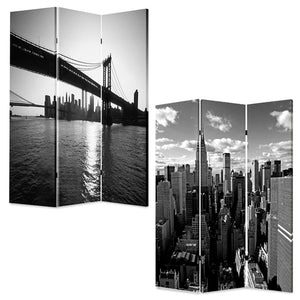 72" Gray Canvas Folding Three Panel Screen Room Divider