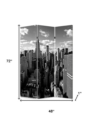 72" Gray Canvas Folding Three Panel Screen Room Divider