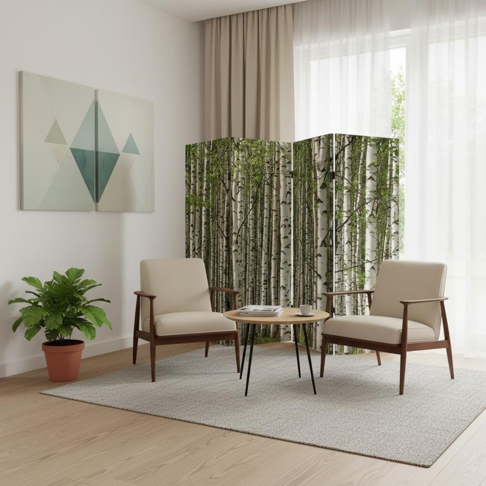84" Green Canvas Folding Four Panel Screen Room Divider