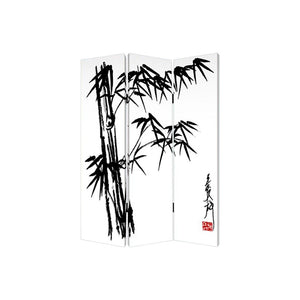 72" Black And White Canvas Folding Three Panel Screen Room Divider