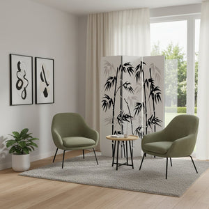 72" Black And White Canvas Folding Three Panel Screen Room Divider