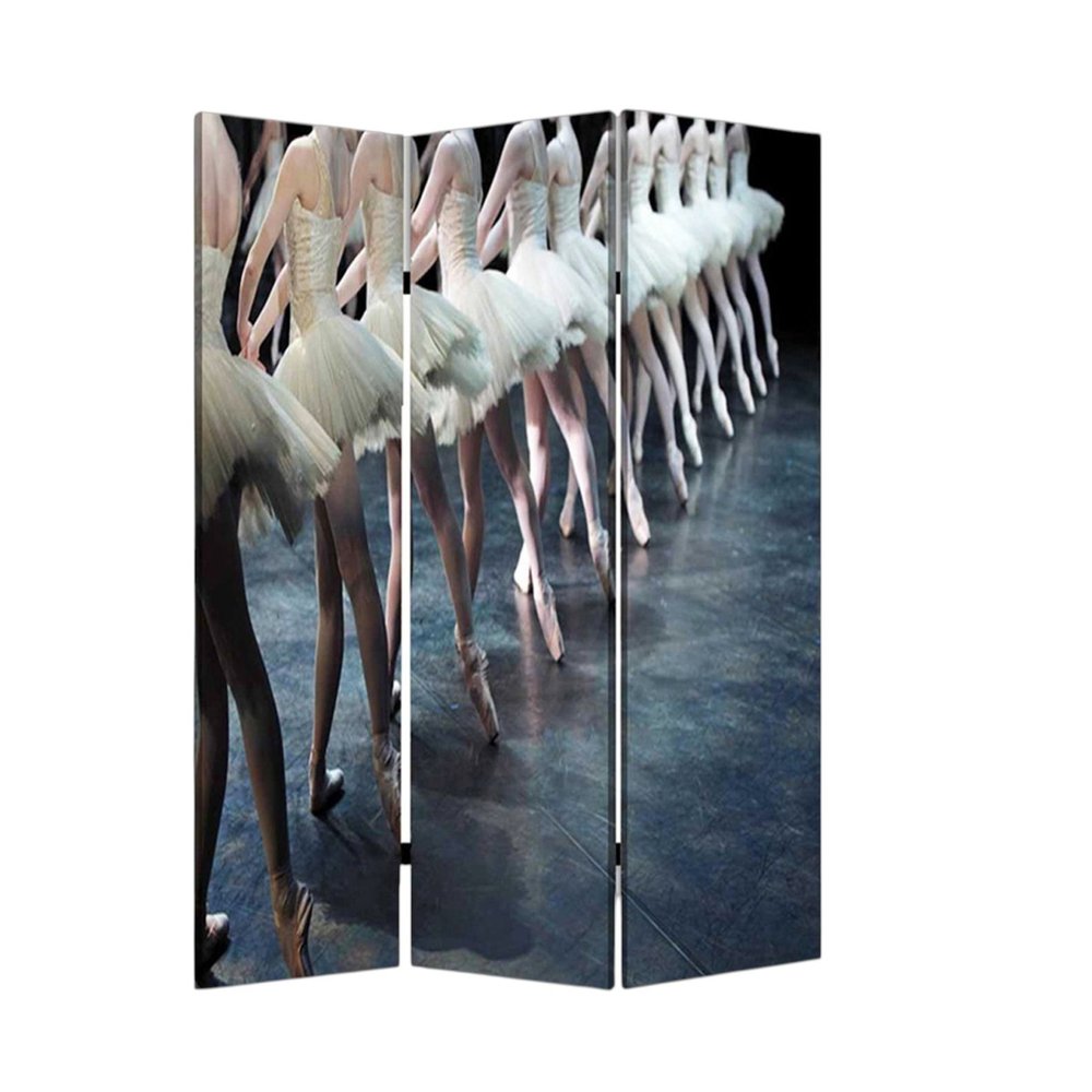 72" Black Canvas Folding Three Panel Screen Room Divider