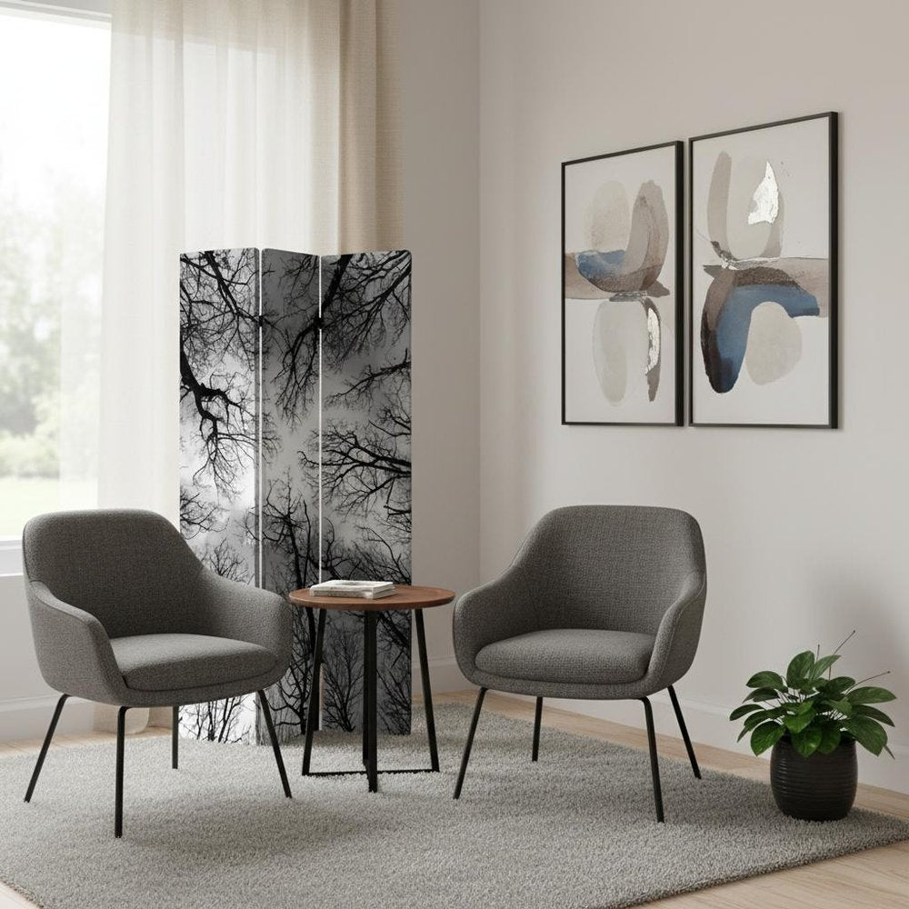72" Black And Blue Canvas Folding Three Panel Screen Room Divider