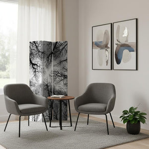 72" Black And Blue Canvas Folding Three Panel Screen Room Divider