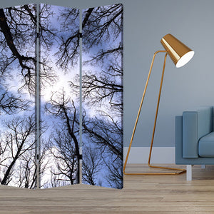 72" Black And Blue Canvas Folding Three Panel Screen Room Divider