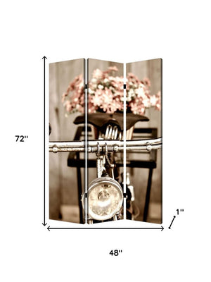 72" Brown Canvas Folding Three Panel Screen Room Divider