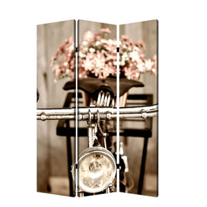 72" Brown Canvas Folding Three Panel Screen Room Divider
