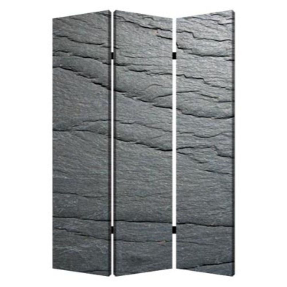 72" Gray Canvas Folding Three Panel Screen Room Divider