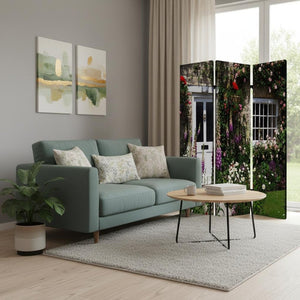 72" Green Canvas Folding Three Panel Screen Room Divider