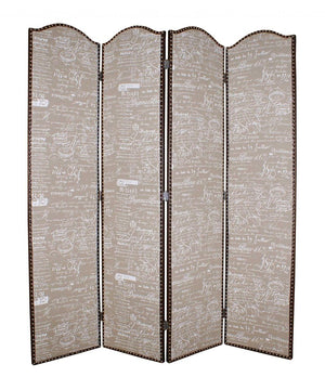 84" Tan Fabric Folding Four Panel Screen Room Divider