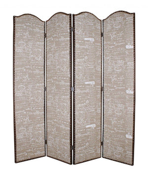 84" Tan Fabric Folding Four Panel Screen Room Divider