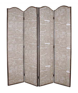 84" Tan Fabric Folding Four Panel Screen Room Divider