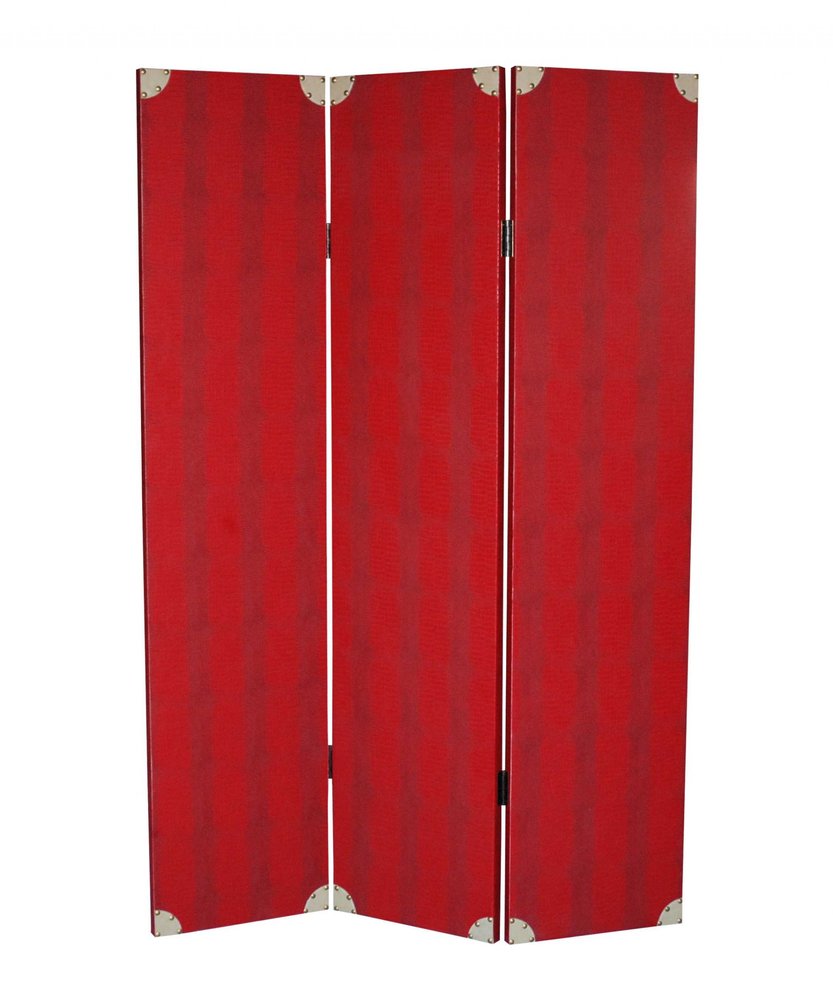 71" Red Wood Folding Three Panel Screen Room Divider