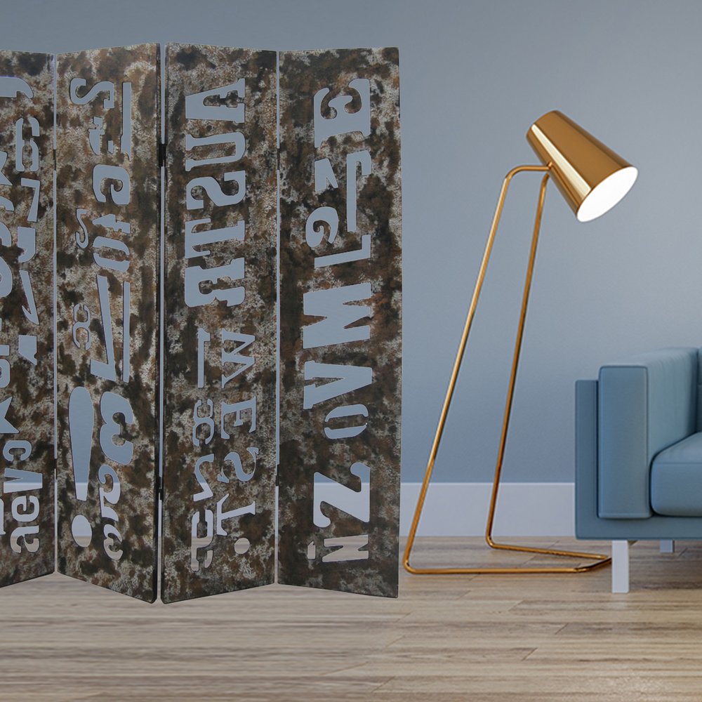 71" Brown Wood Folding Four Panel Screen Room Divider