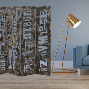 71" Brown Wood Folding Four Panel Screen Room Divider