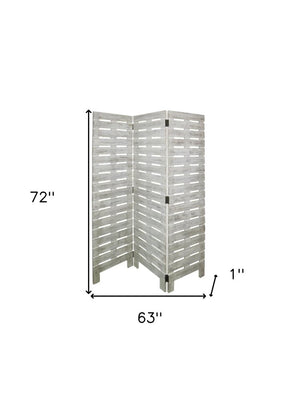72" White Wood Folding Three Panel Screen Room Divider