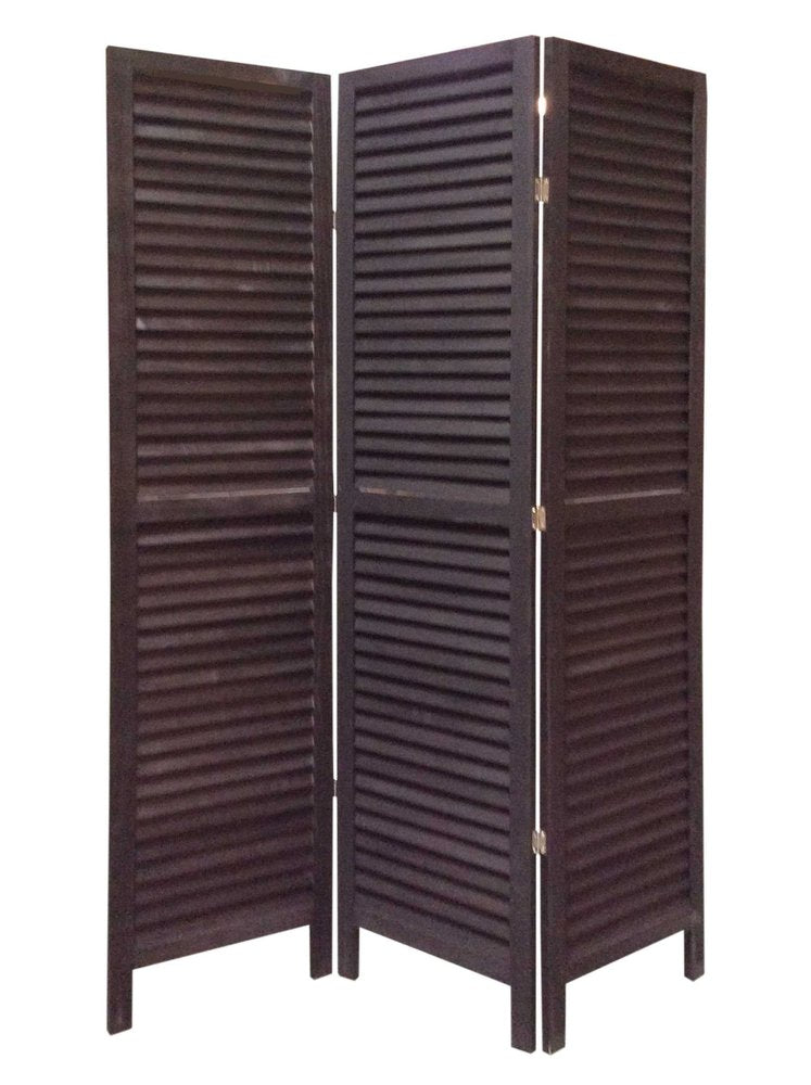 67" Black Wood Folding Three Panel Screen Room Divider