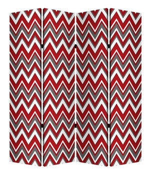 84" Red And Gray Canvas Folding Four Panel Screen Room Divider