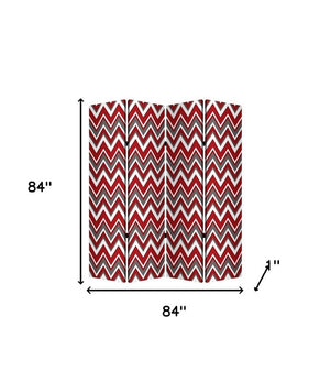 84" Red And Gray Canvas Folding Four Panel Screen Room Divider