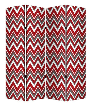 84" Red And Gray Canvas Folding Four Panel Screen Room Divider