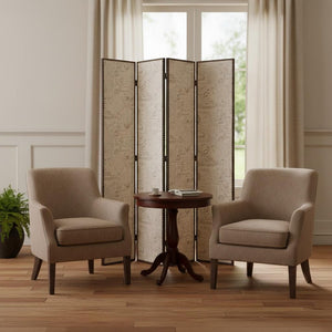 84" Tan Fabric Folding Four Panel Screen Room Divider
